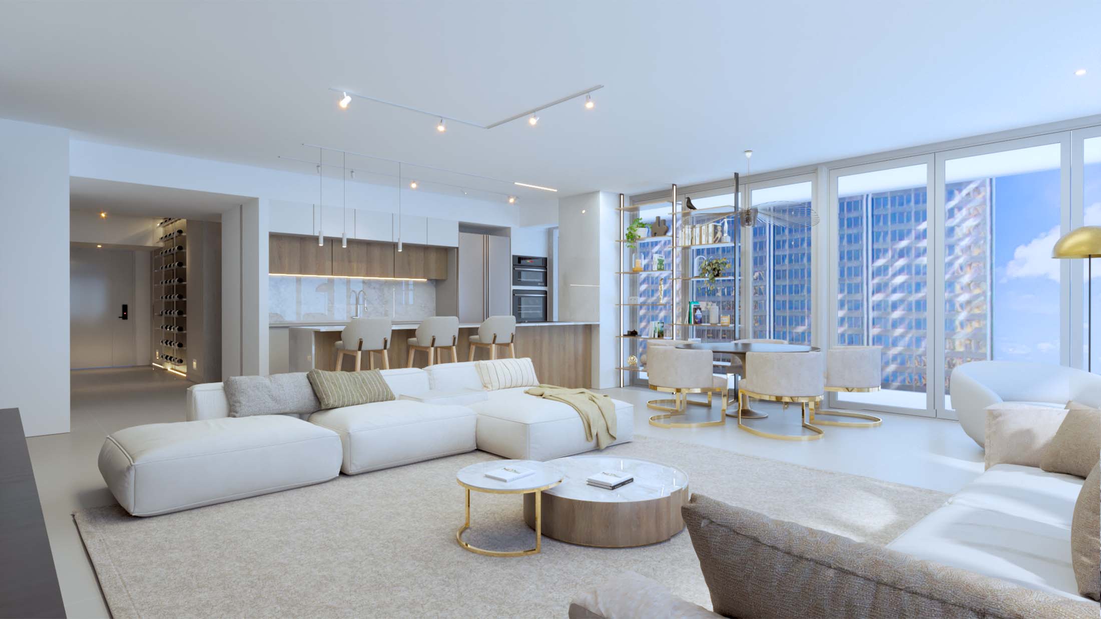 1_0004_SALA - VISTA 1 Wellness clinic main therapy room with a teal color wall, designed by Beatrice Leupold