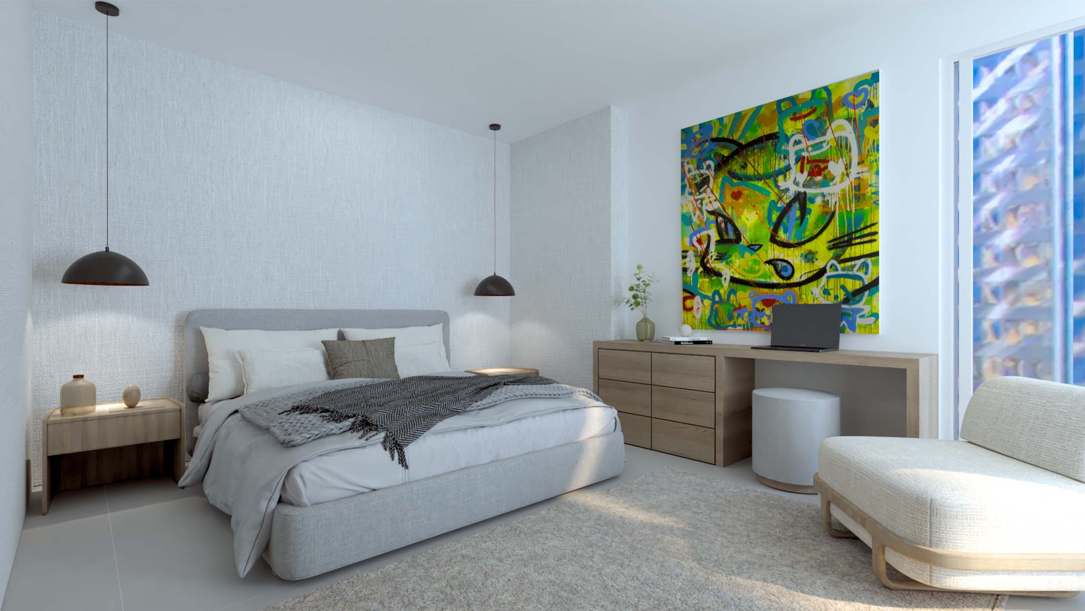 1_0006_ALCOBA INVITADOS VISTA 1 Wellness clinic complete floorplan rendering, designed by Beatrice Leupold